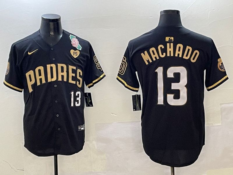 Men San Diego Padres #13 Machado Black Gold Fashion 2025 Nike MLB Jersey style 6